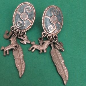 Silver and Blue Vintage Tribal Earrings